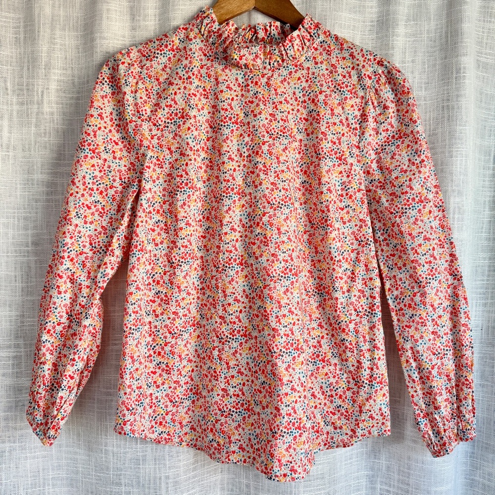 Crew Liberty Of London Ditsy Floral Print Ruffle Long Sleeve Blouse